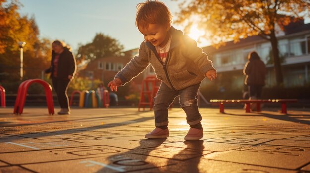 Hopscotch uliczne gry dziecięce klasyki dzieci dziewczyny chłopcy dzieci zaangażowane szczęśliwe dzieci dzieci Outd