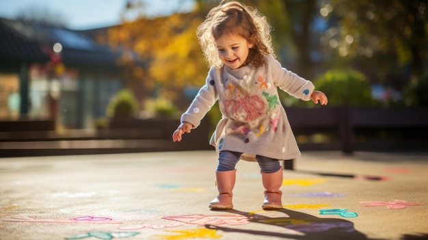 Hopscotch uliczne gry dziecięce klasyki dzieci dziewczyny chłopcy dzieci zaangażowane szczęśliwe dzieci dzieci Outd