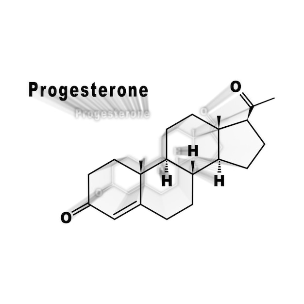 Hormon progesteronu Strukturalny wzór chemiczny na białym tle