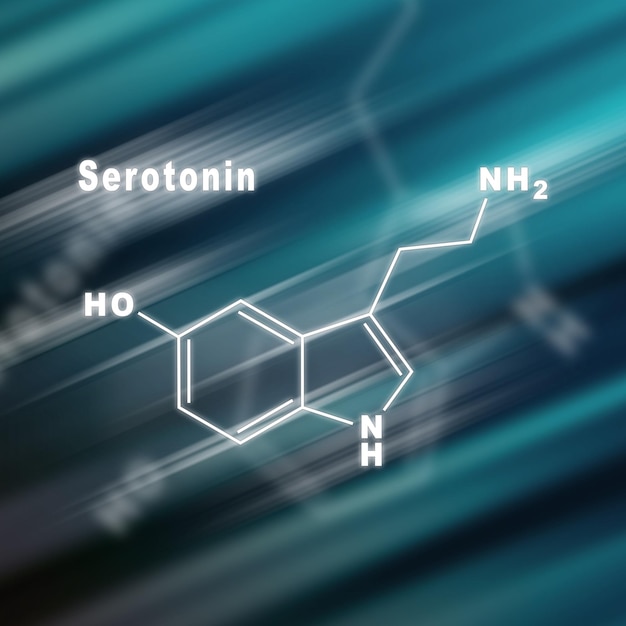 Hormon serotoninowy Strukturalny wzór chemiczny tło futurystyczne