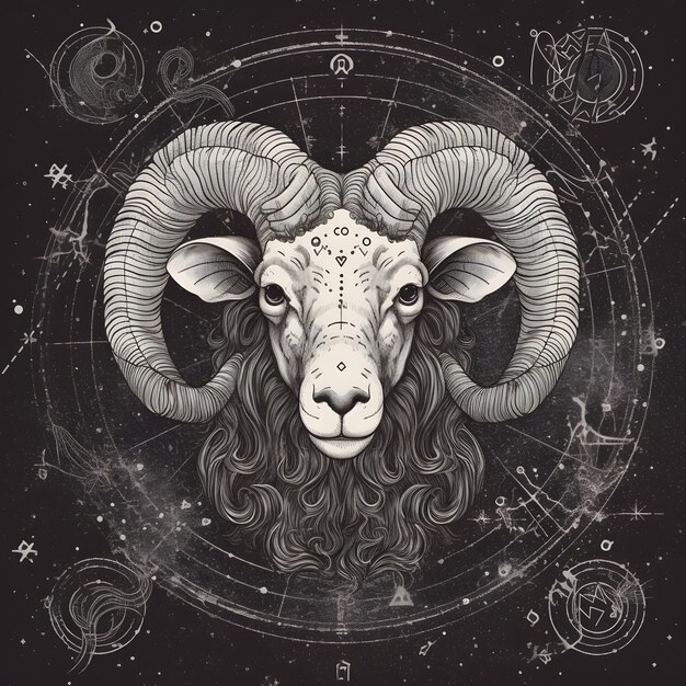 Zdjęcie horoskop baranów w czarno-białymgenerative ai ilustracja