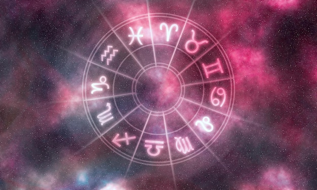 Horoskop Znaki Przestrzeń Tło, Koło Astrologii, Gwiazdy Nocne Niebo