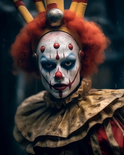 Horror Classic Clown w przerażającej uśmiechniętej twarzy i Classic Costumes pełny makijaż twarzy