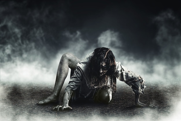 Zdjęcie horror czarownica zombie. halloween.