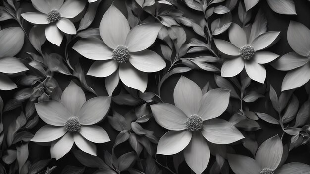 Horyzontalne czarno-białe tło ścienne z teksturą flory