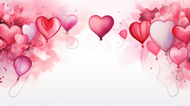 Horyzontalny baner z różowymi sercami Miejsce dla tekstu Różowa ramka w kolorach pastelowych