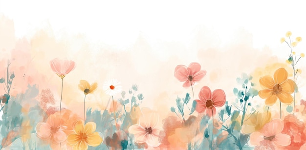 Zdjęcie horyzontalny kwiatowy baner z tekstem i projektem w stylu akwarelu