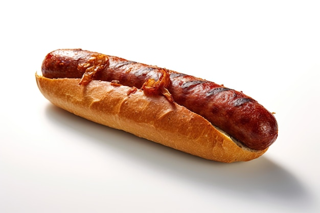 Hot Dog z grilla i bułką wyizolowaną na białym tle