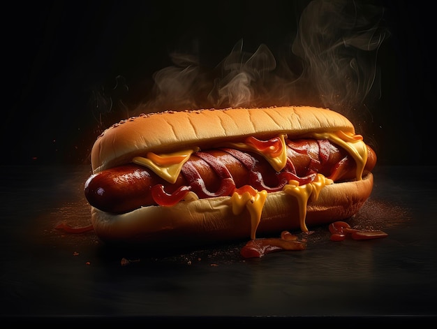 Hot dog z ketchupem i musztardą
