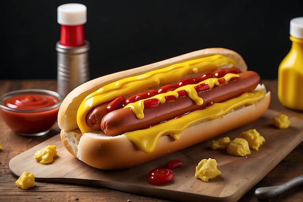 Hot dog z ketchupem i żółtą musztardą