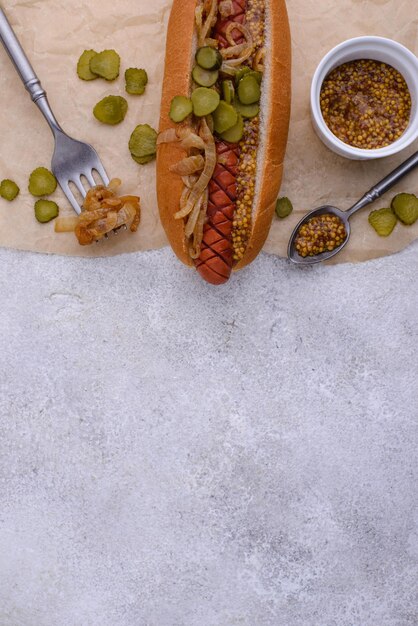 Hot dog z kiełbaskami tradycyjny amerykański fast food