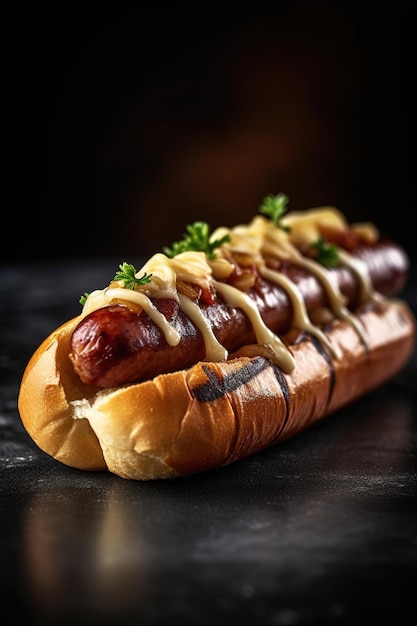 Zdjęcie hot dog z sosem musztardowym