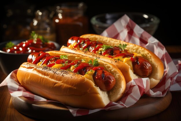 Hot-dogi z kiełbaską wypełnioną majonezem i posypaniem pokrojoną pietruszką generatywną ai