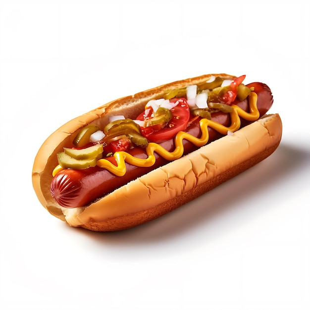 Hotdog fastfood hotdog sosy białe tło wysokie szczegółowe