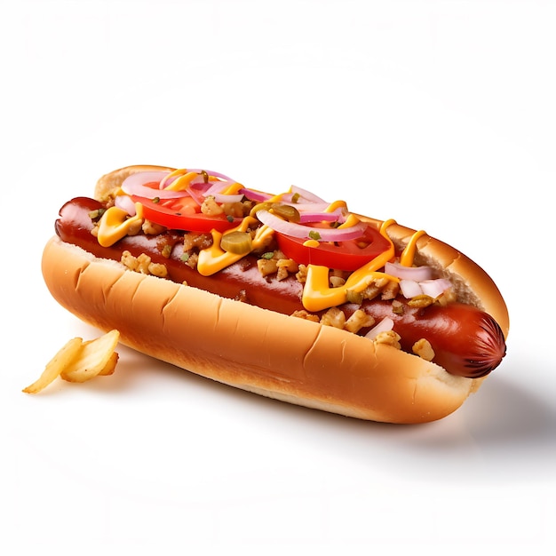 Hotdog fastfood hotdog sosy białe tło wysokiej szczegółowe