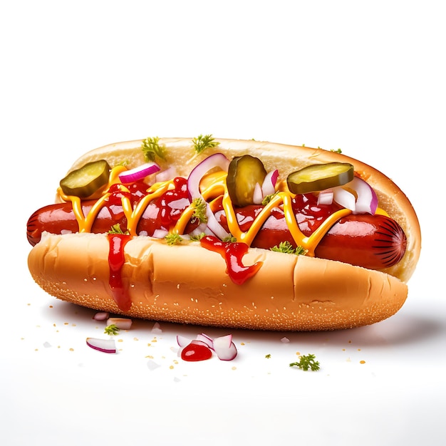 Hotdog fastfood hotdog sosy białe tło wysokiej szczegółowe