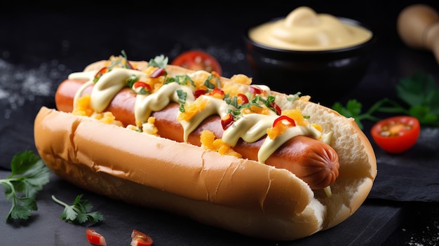 Hotdog z Kiełbasą Zalany Soczystym Sosem Majonezowym