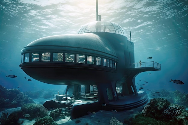 Hotel z podwodną galerią widokową i wycieczkami łodzią podwodną Przyszła generatywna sztuczna inteligencja