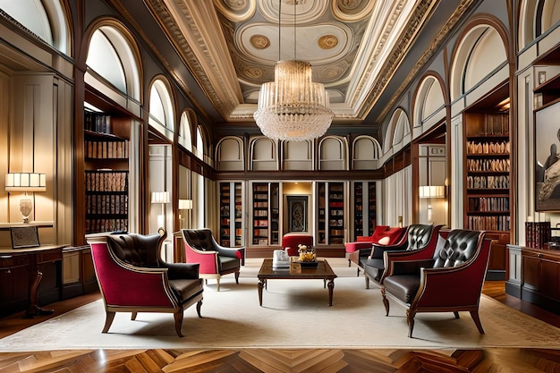 Zdjęcie hotelowa biblioteka jest urządzona w fantazyjnym stylu.