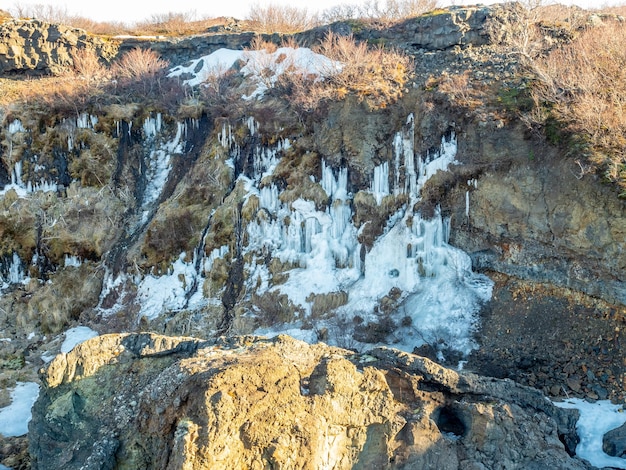 Hraunfossar Waterall Lawa Spada Na Jeden Z Niezwykłych Klifów Wodnych Na Islandii