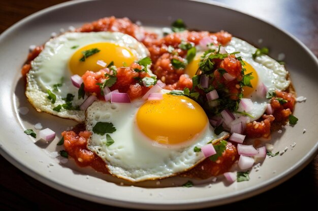 Huevos Rancheros z smażonymi jajkami i salsa