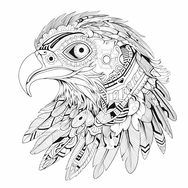 Huichol Art Inspired Eagle Head Strona do malowania dla dorosłych Serene White Background