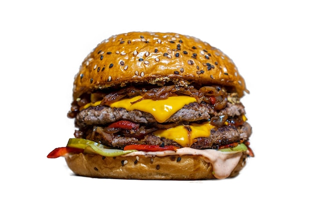Zdjęcie hum burger ser burger warzywo burger fastfood wołowina burger cebula chleb ketchup