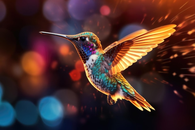 Hummingbird Kolorowa energia jasne błyski i iskry copyspace