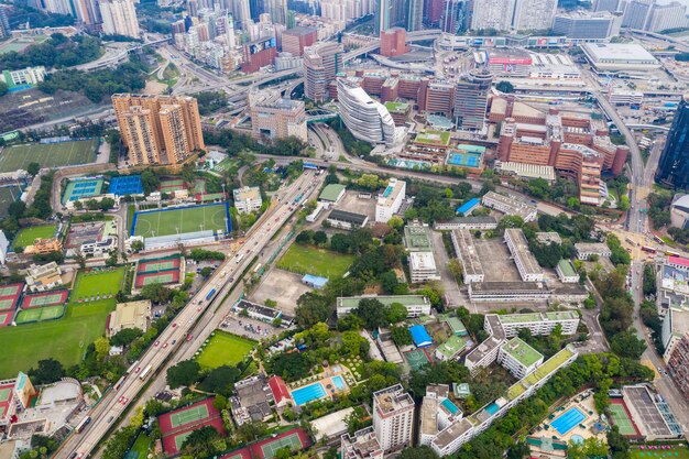 Hung Hom, Hongkong 21 Kwietnia 2019 R.: Dron Przelatuje Nad Miastem Hongkong