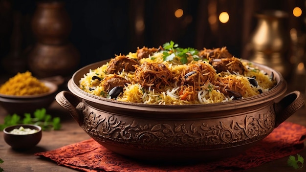 Zdjęcie hyderabadi dum biryani, gdzie smaki aromatycznych przypraw i marinowanego mięsa łączą się w jedno.