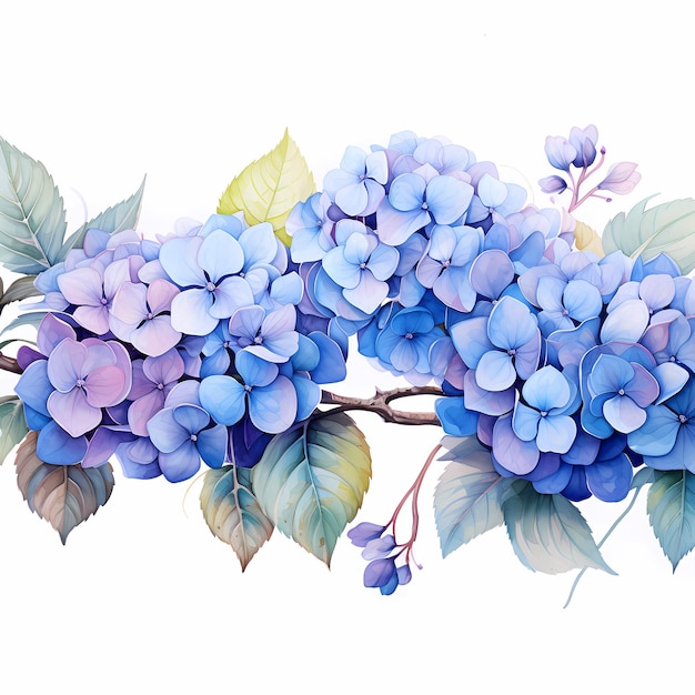 Hydrangea akwarelowa izolowana na białym banerze z miejscem dla tekstu