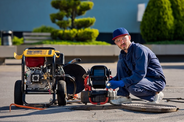 Hydraulik Z Przenośną Kamerą Do Inspekcji Rur I Innych Prac Hydraulicznych.