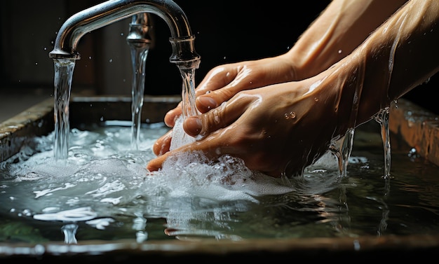Hygieniczny akt czystości w nowoczesnym umywalce Osoba myjąca ręce w umywalce