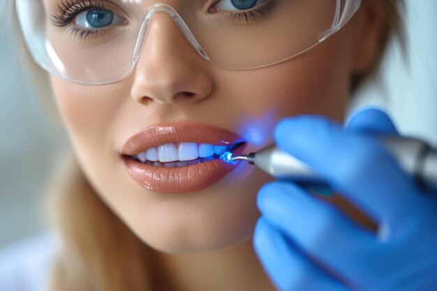 Hygienista stomatologiczny używający skalera ultradźwiękowego do dokładnego czyszczenia zębów i usuwania płytki na zębach