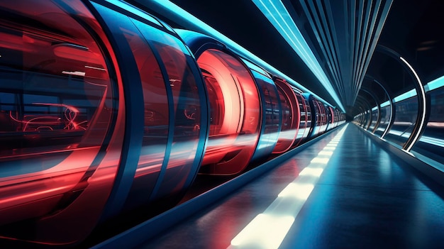 Hyperloop transport zaawansowana technologia innowacyjna podróż rurką próżniową szybkie kapsuły futurystyczne dojazdy stworzone z technologią generatywnej sztucznej inteligencji