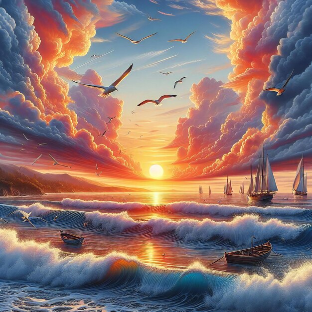 Hyperrealistyczne ilustracje zachodu słońca