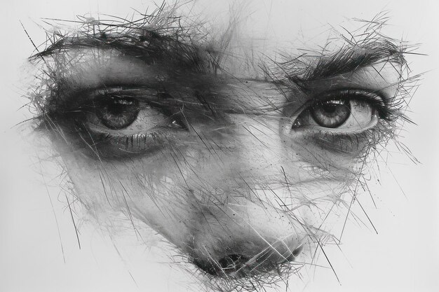 Hyperrealistyczny czarno-biały szkic portretu kobiety wykonany ołówkiem w ekstremalnym zbliżeniu Generatywna sztuczna inteligencja