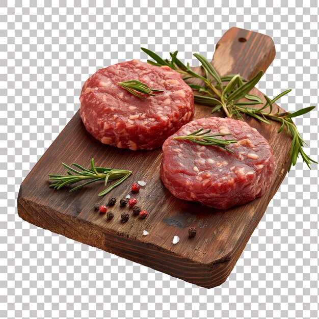 Ia Generated Image Domowy Artisan Beef Burger Patty Na Drewnianej Tablicy Z Przezroczystym Tłem