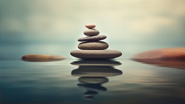 IA ilustracja kamieni zen unoszących się na wodzie