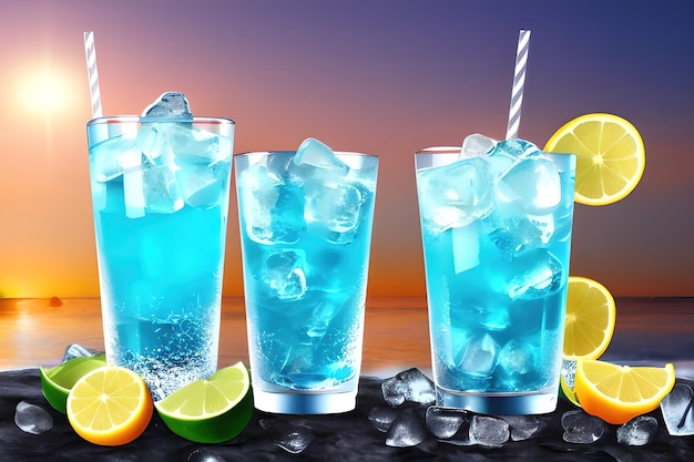 Iced koktajle picia szkła z plaży i morza