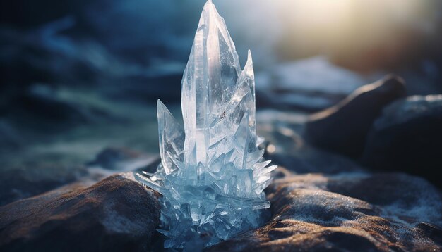 Zdjęcie icernunnos frozen in a block of ice crystal shard backlit