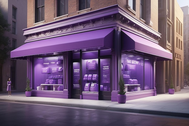 Zdjęcie iconic storefront purple ecommerce biznes koncepcja w 3d chwały