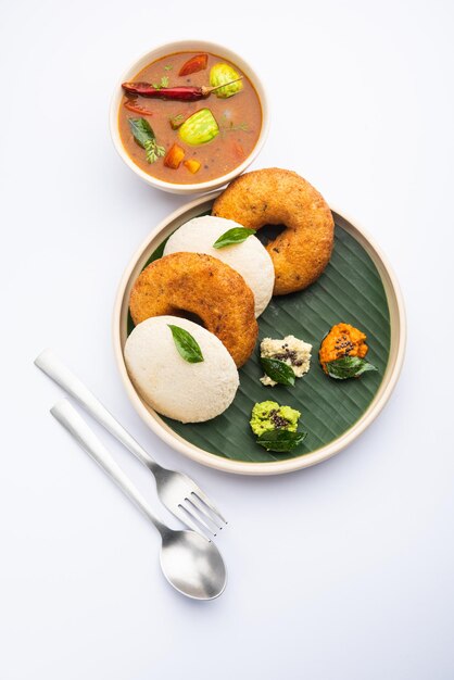 Idli vada z sambarem pr sambhar zwanym także ciastem ryżowym medu wada