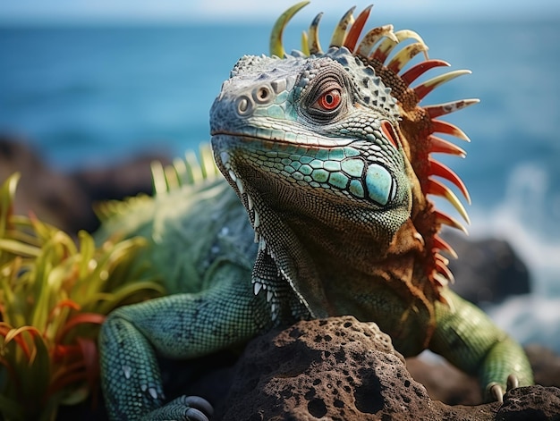 Iguana w swoim naturalnym środowisku Fotografia dzikiej przyrody Generatywna sztuczna inteligencja