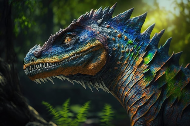 Iguanacolossus Kolorowy niebezpieczny dinozaur w bujnej prehistorycznej naturze przez generatywną sztuczną inteligencję