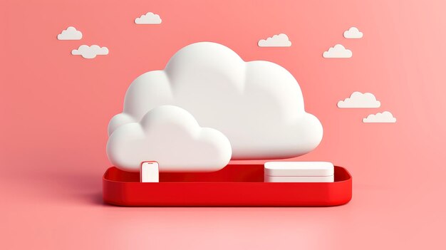 Ikona 3D czerwono-biała chmura w minimalistycznym stylu chmura obliczeniowa usługa online technologia cyfrowa