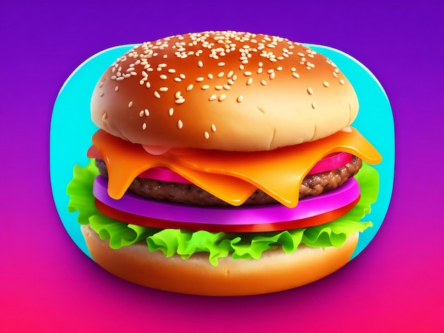 Ikona aplikacji burger w stylu 3D odizolowana na kolorowym tle wygenerowanym przez ai
