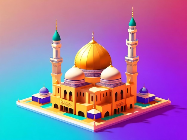 Ikona aplikacji muzułmańskiego islamu w stylu 3D odizolowana na kolorowym tle wygenerowanym przez ai