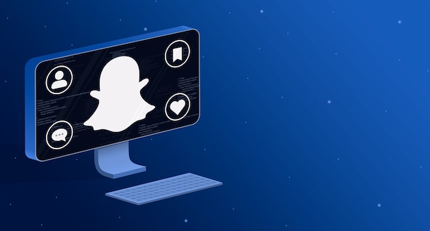 Ikona aplikacji Snapchat na ekranie komputera z odznakami aktywności społecznościowej 3d