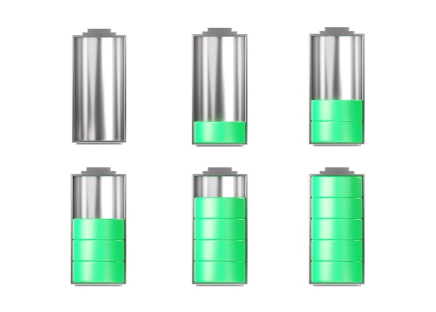 Zdjęcie ikona baterii d elektryczna pełna niska i pusta pojemność magazynowanie energii ładowanie akumulatora litowego;